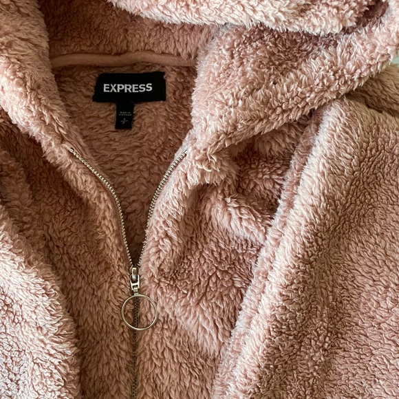 Express Cropped Dusty Pink Teddy Jacket - Picture 3 of 5
